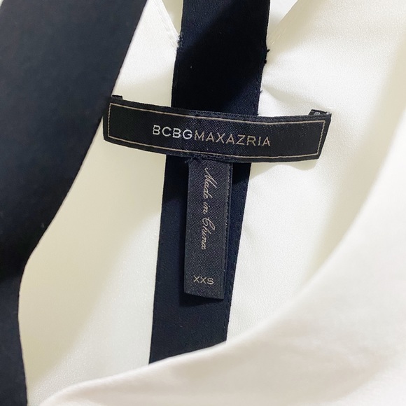 BCBG Unique Y-Front Flowy Tank Blouse White Black XXS - Picture 7 of 9